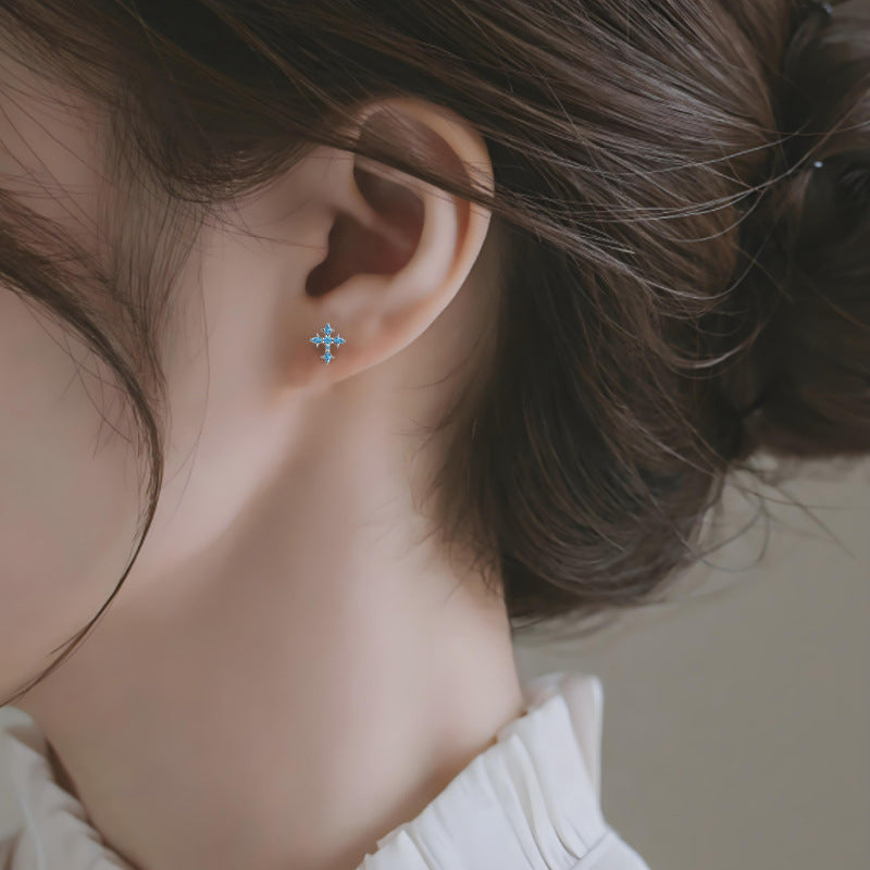 Sterling Silver Floral Cross Bullet Back Earring【A pair of earrings】