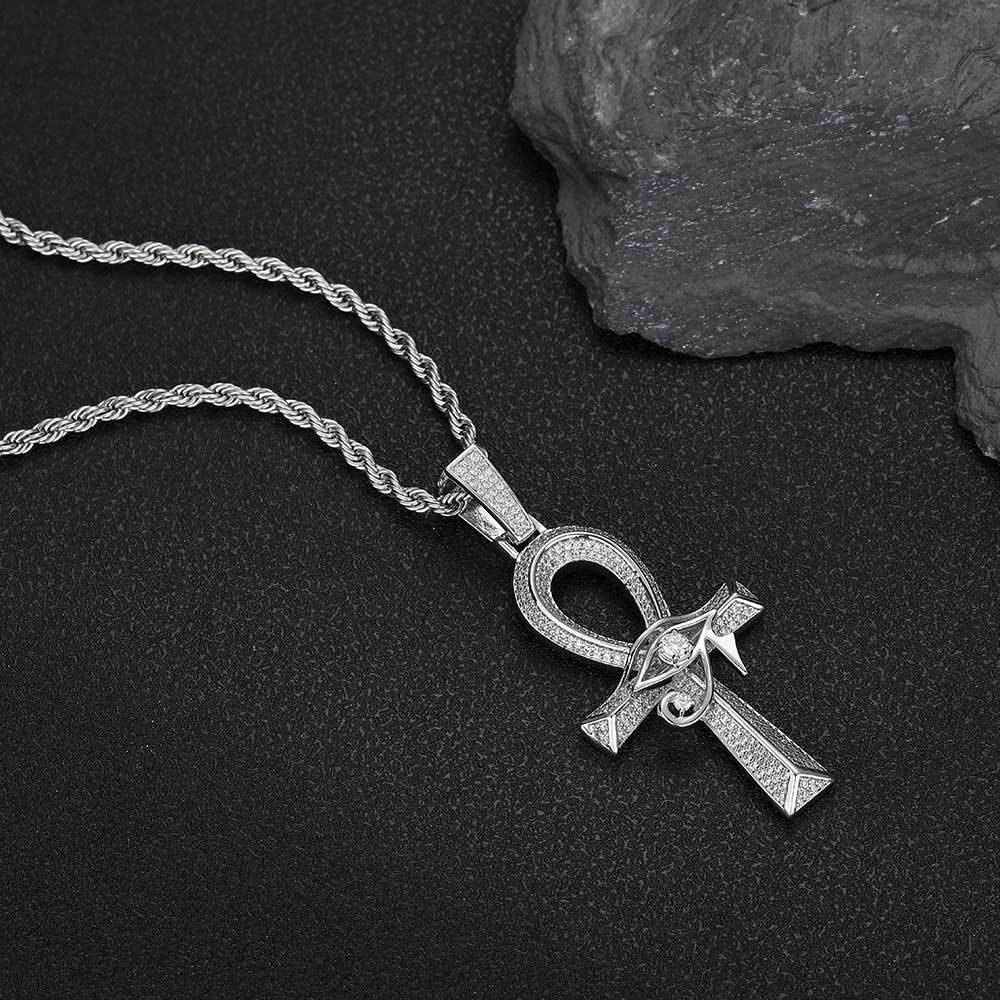 Moissanite Eye of Horus Ankh Pendant in 925 Sterling Silver