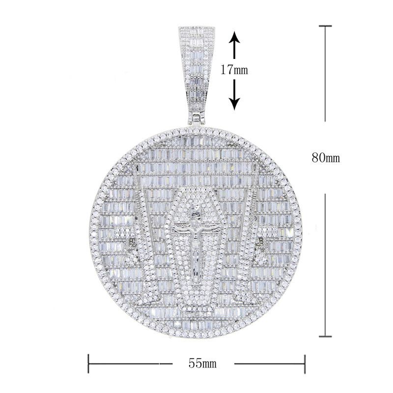 Hip Hop | Baguette Cut Crucifix Cross Round Pendant
