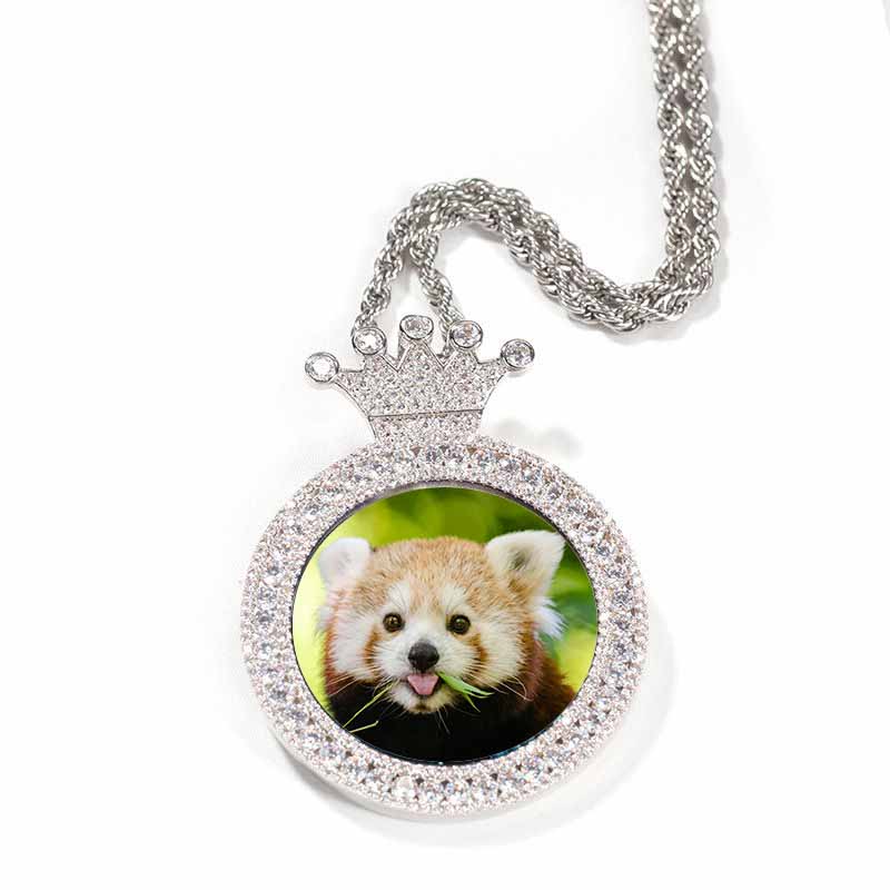Iced Custom Crown Photo Moissanite Pendant