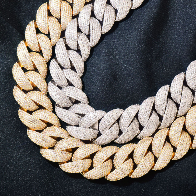 20mm Moissanite Hip Hop Diagonal Buckle Crescent Cuban Chain