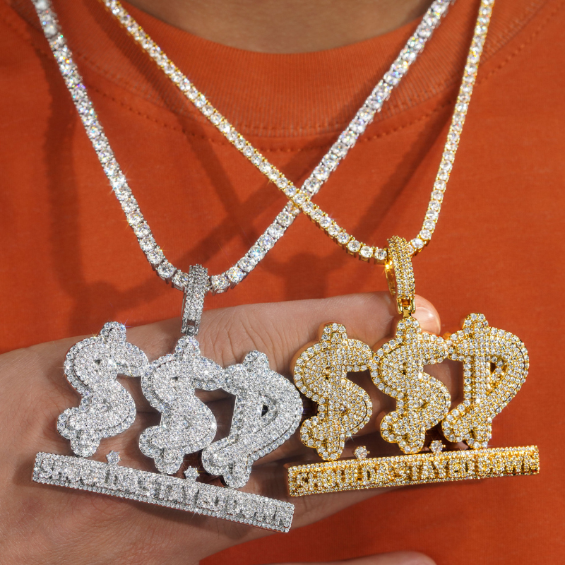 Moissanite Hip Hop Dollar Sign "SSD" Letter Pendant