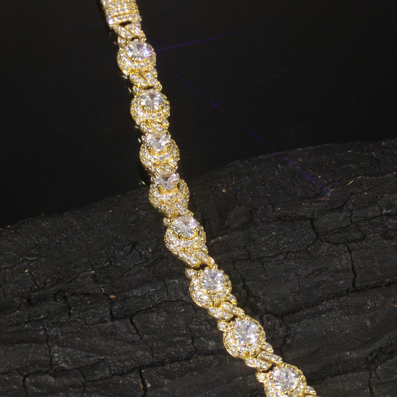 7.5mm Moissanite Hip Hop Round Bead Cuban Bracelet