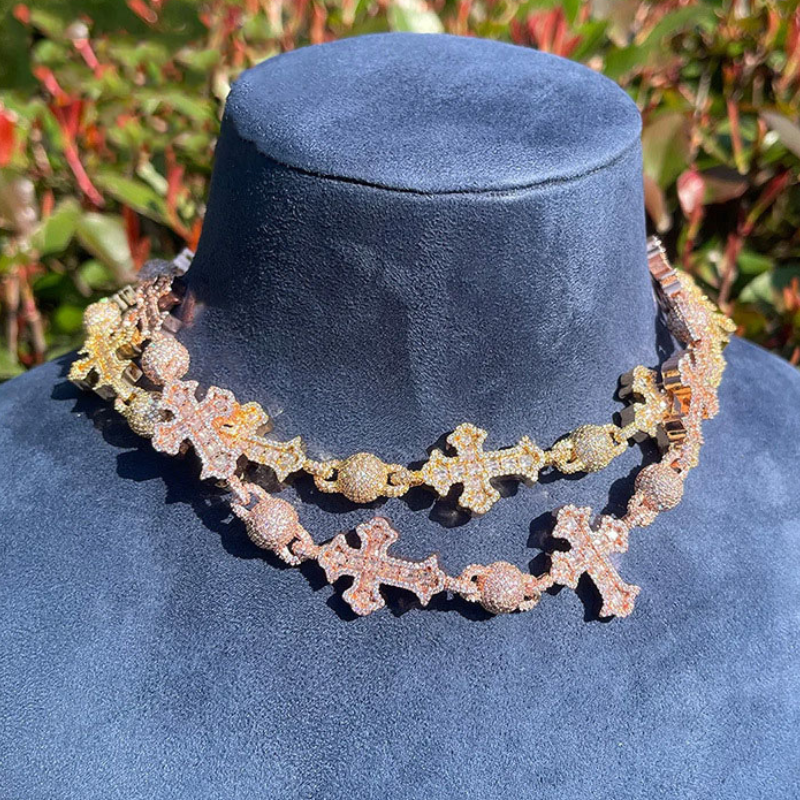 Moissanite Cross Bead Cuban Chain