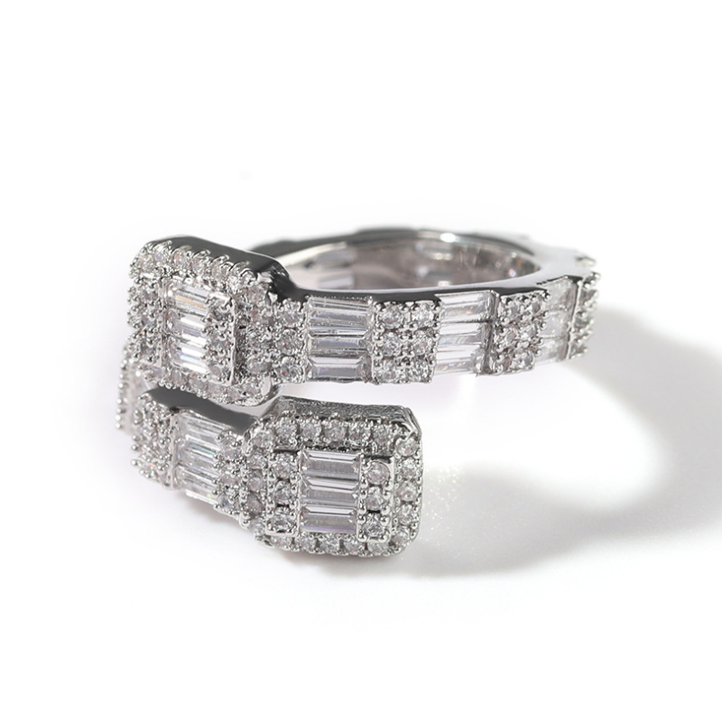 Moissanite Hip Hop Baguette Open Geometric Ring