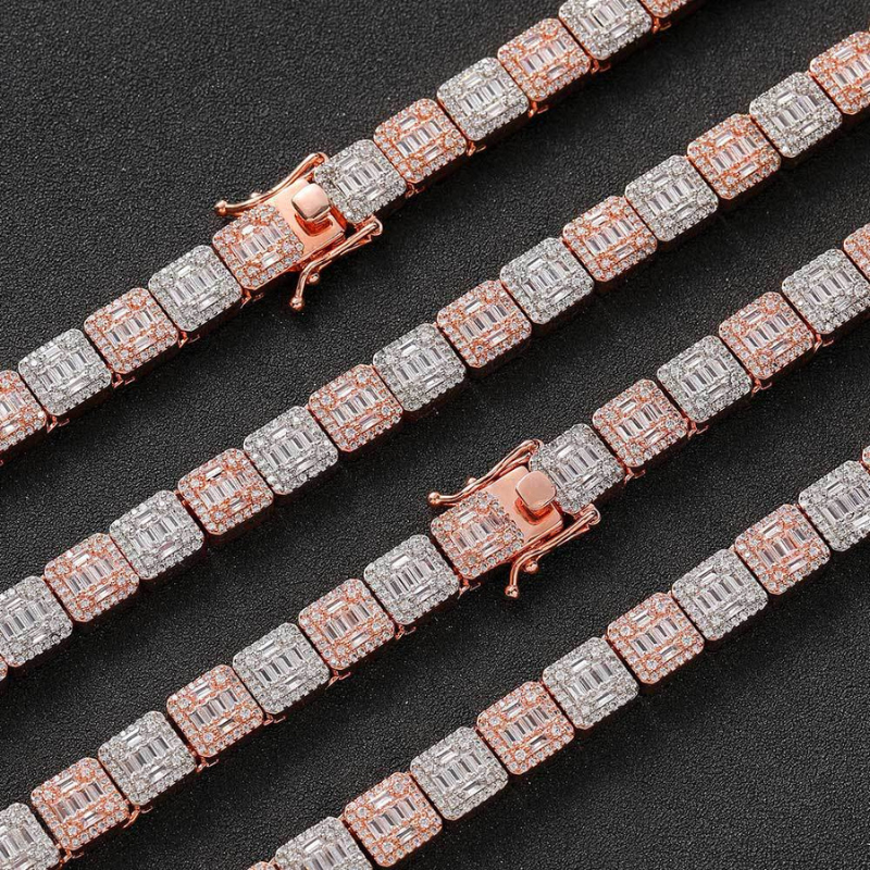 10mm Moissanite Rock Sugar Baguette Chain