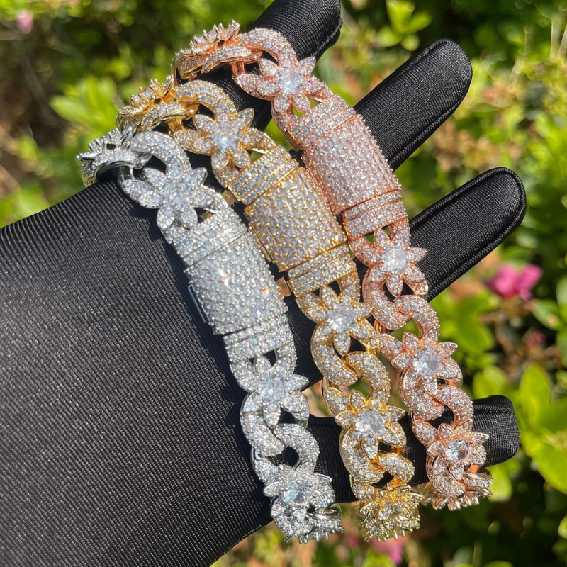 15mm Iced Out Flowers Sparkle Cuban Chain