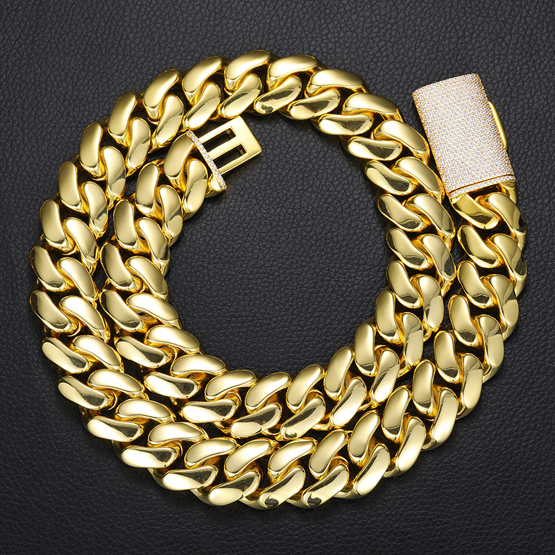 Hip Hop | 10~22mm Diamond Buttonhead Gold Plated Large Cuban Chain