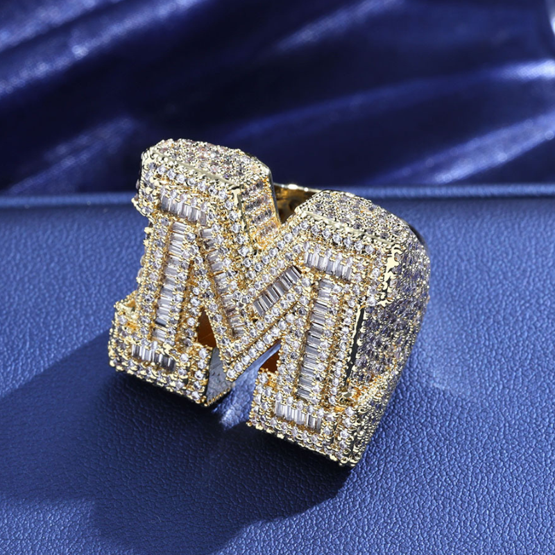 Moissanite Hip Hop M Letter Baguette Ring