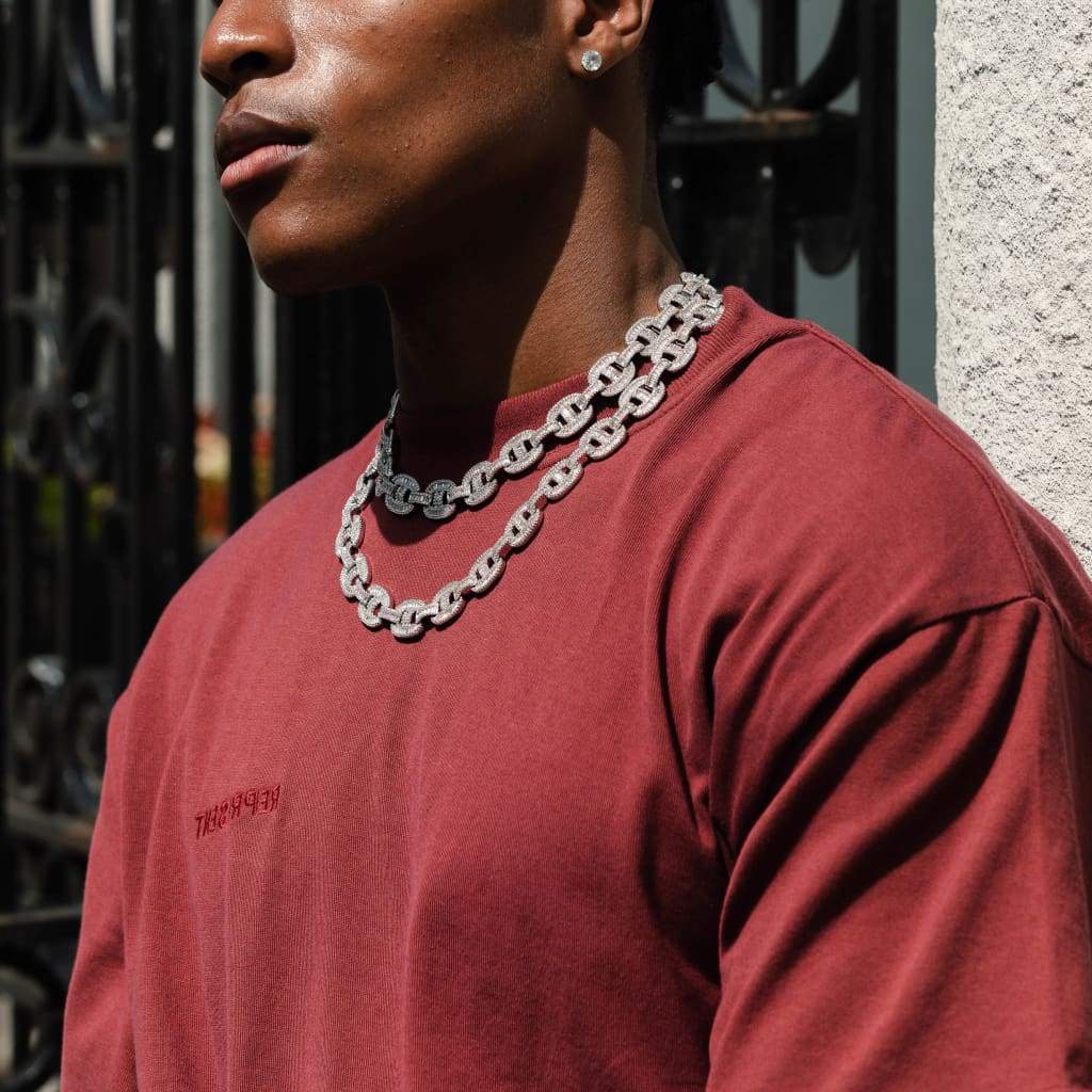 15mm Moissanite Baguette Mariner Chain White Gold