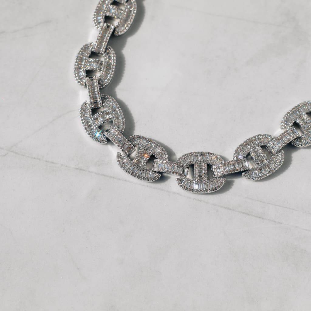 15mm Moissanite Baguette Mariner Chain White Gold