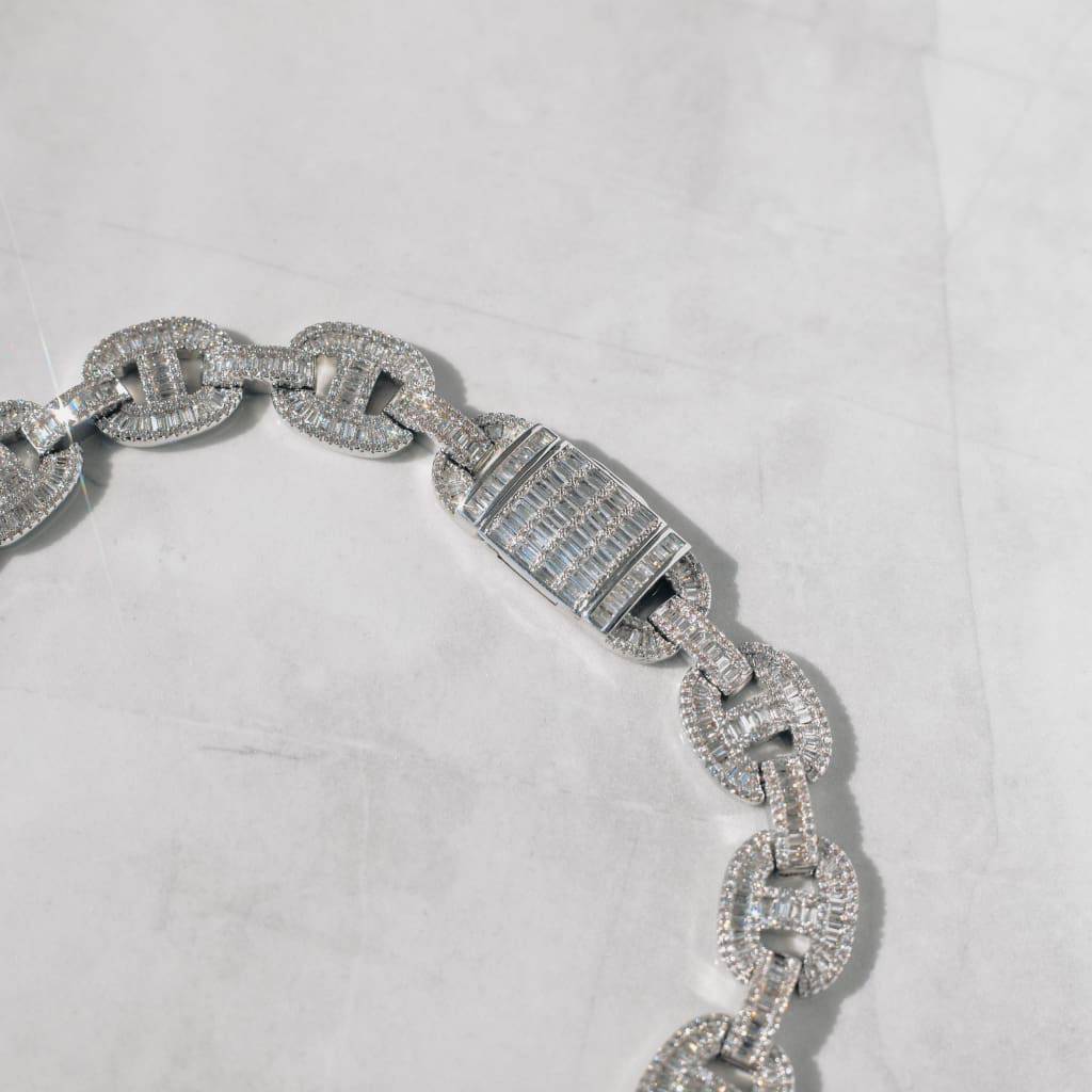 15mm Moissanite Baguette Mariner Chain White Gold