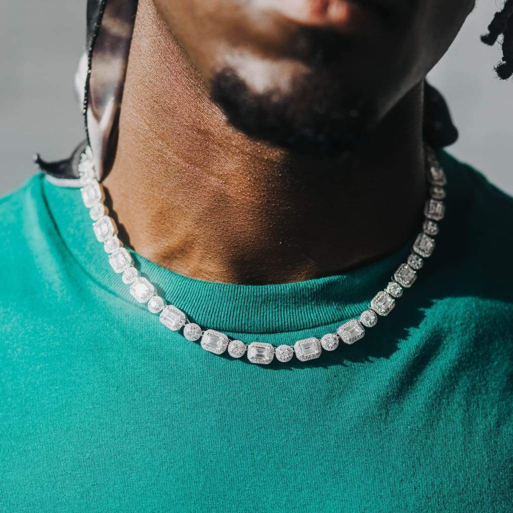 10mm Emerald Clustered Tennis Chain White Gold