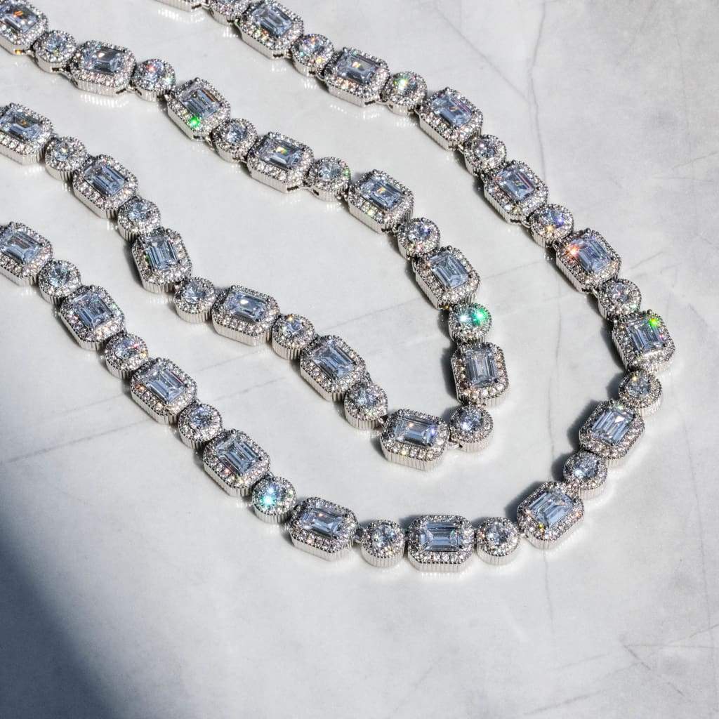 10mm Emerald Clustered Tennis Chain White Gold