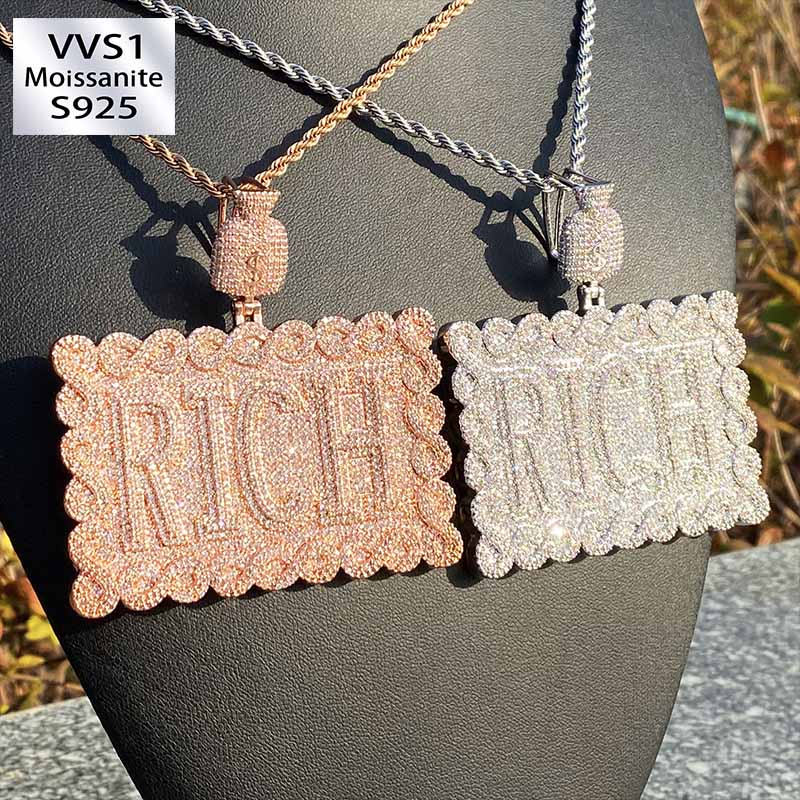 Hip-Hop Moissanite "RICH" Letter Pendant