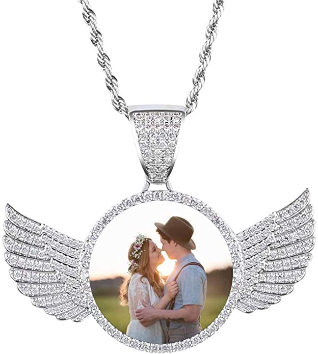 Moissanite Picture Chain With Wings - Personalize with Picture and Words
