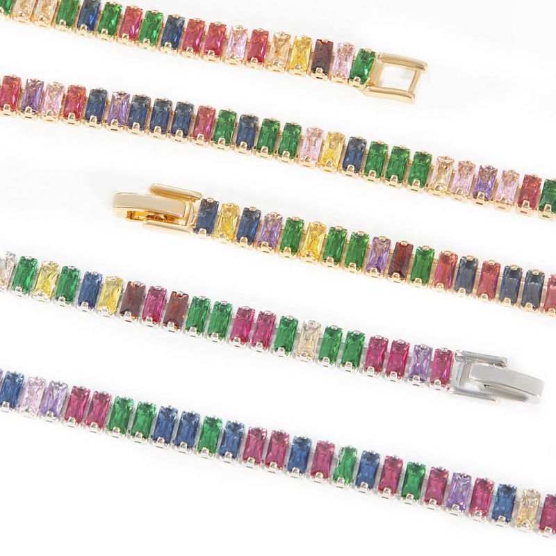 Multicolor Emerald Cut Tennis Chain Set for Women