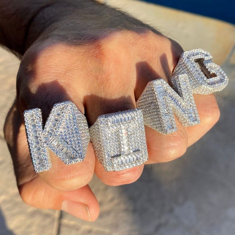 Moissanite Baguette Cut Alphabet Letters Ring