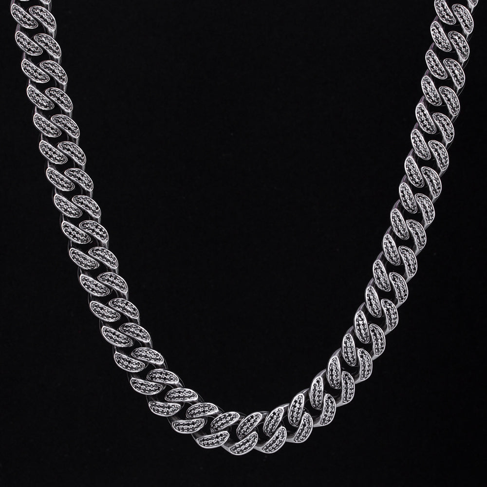 13mm Moissanite Iced Out Cuban Link Black Stone for Men's Chain