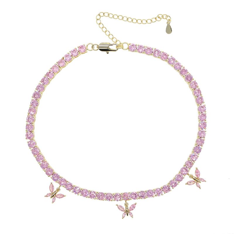 Iced Pink Butterfly 5mm Tennis Necklace Choker