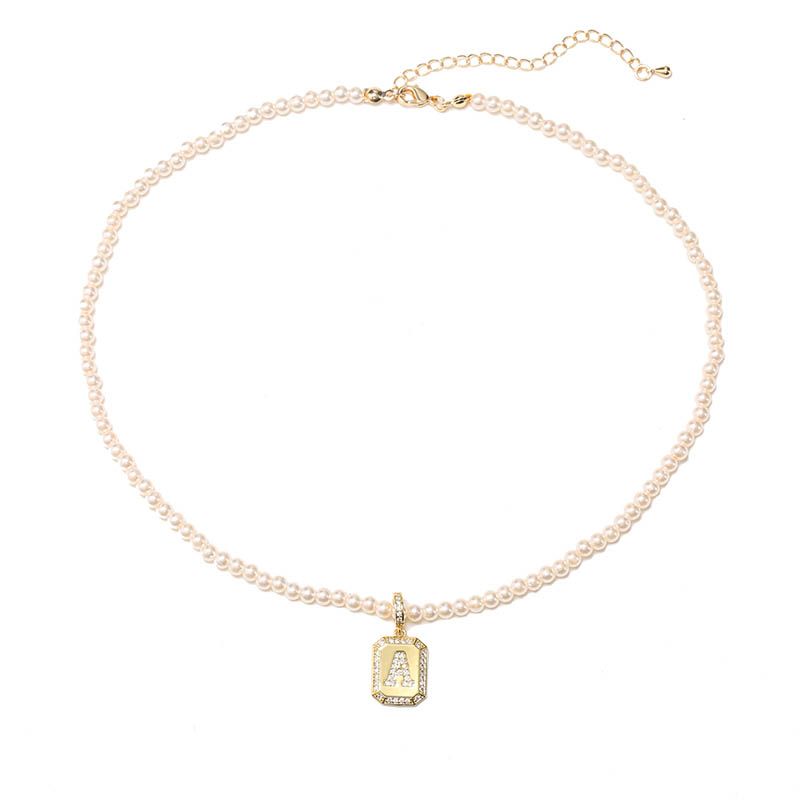 Iced Initial Letter Medallion Pearl Necklace