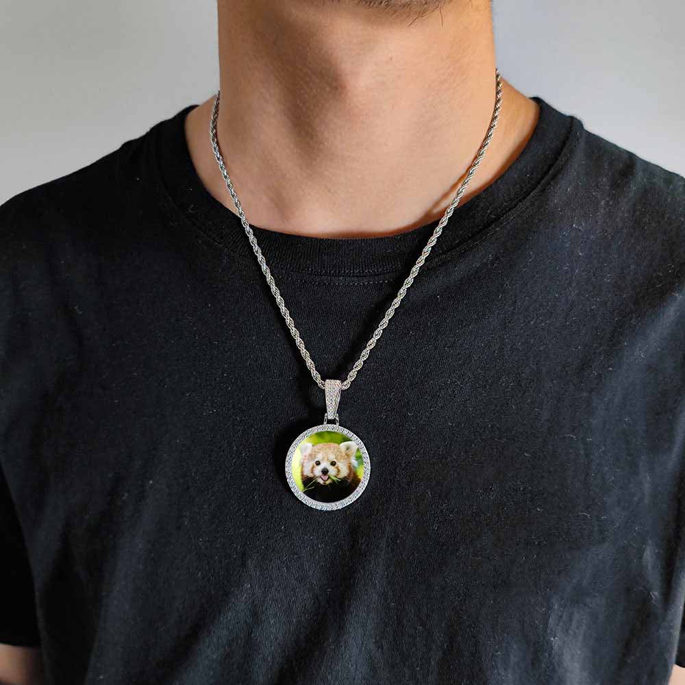 S925 Silver VVS D Moissanite Round Photo Pendant