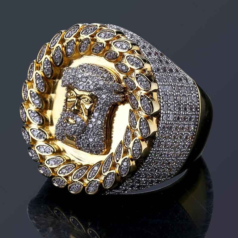 Jesus Moissanite Head Ring in Gold