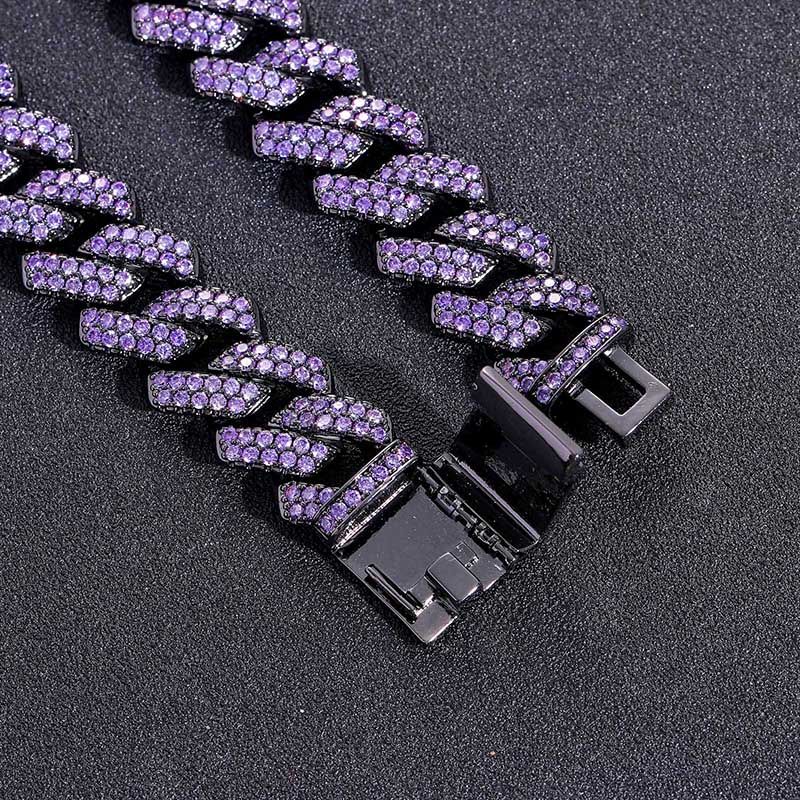 15mm Iced Out Purple Cuban Link Chain in Black Gold