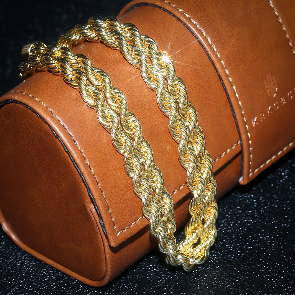 6mm Iced Out Lock Mens Moissanite Rope Chain in 14K Gold