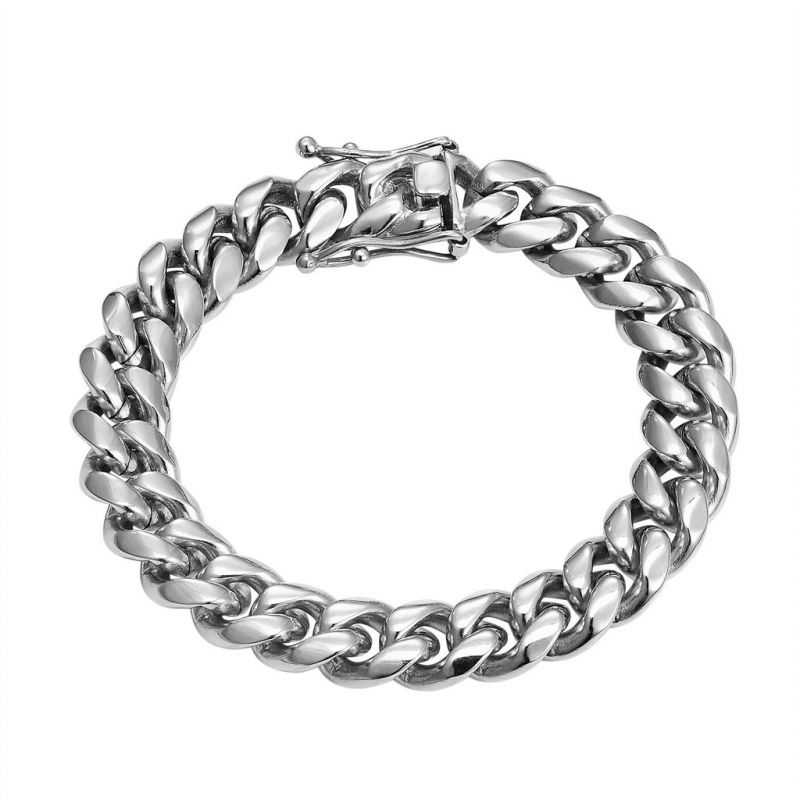 8~14mm Stainless Steel Cuban Bracelet in White Gold