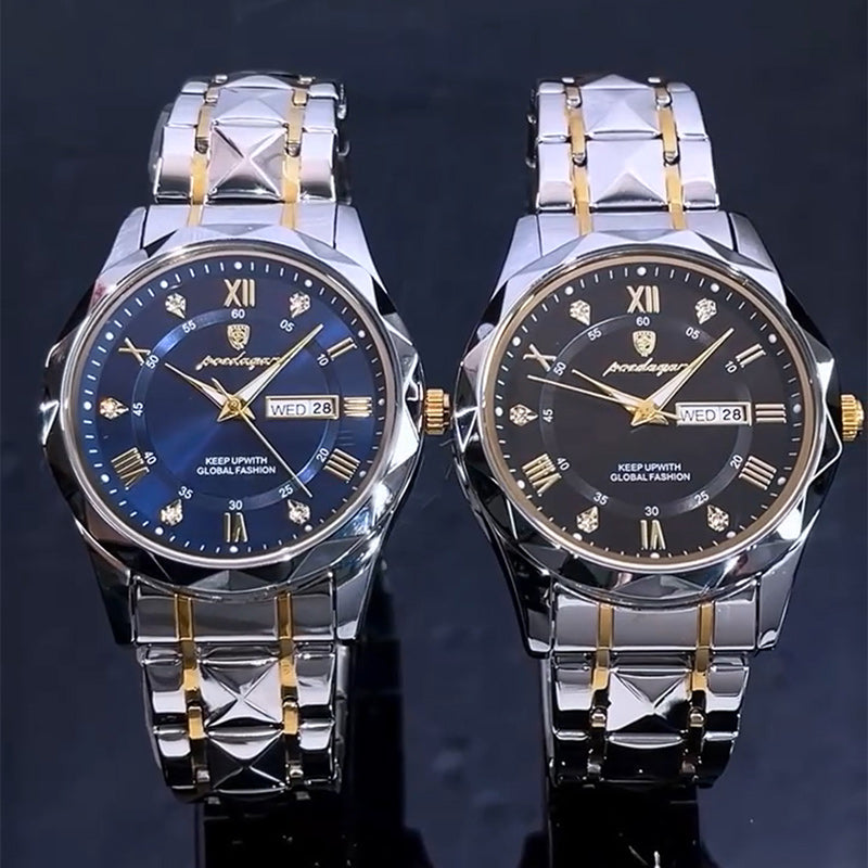 JIKU Waterproof Luminous Stainless Steel Two-tone Quartz Men's Watch