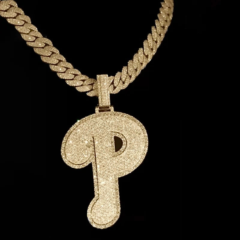 Moissanite Sparkle Letter "P" Full Diamond Pendant Chain Set