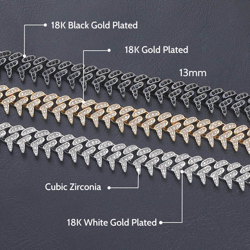 Iced 13mm Moissanite Rivet Spike Thorns Cuban Chain and Bracelet Set