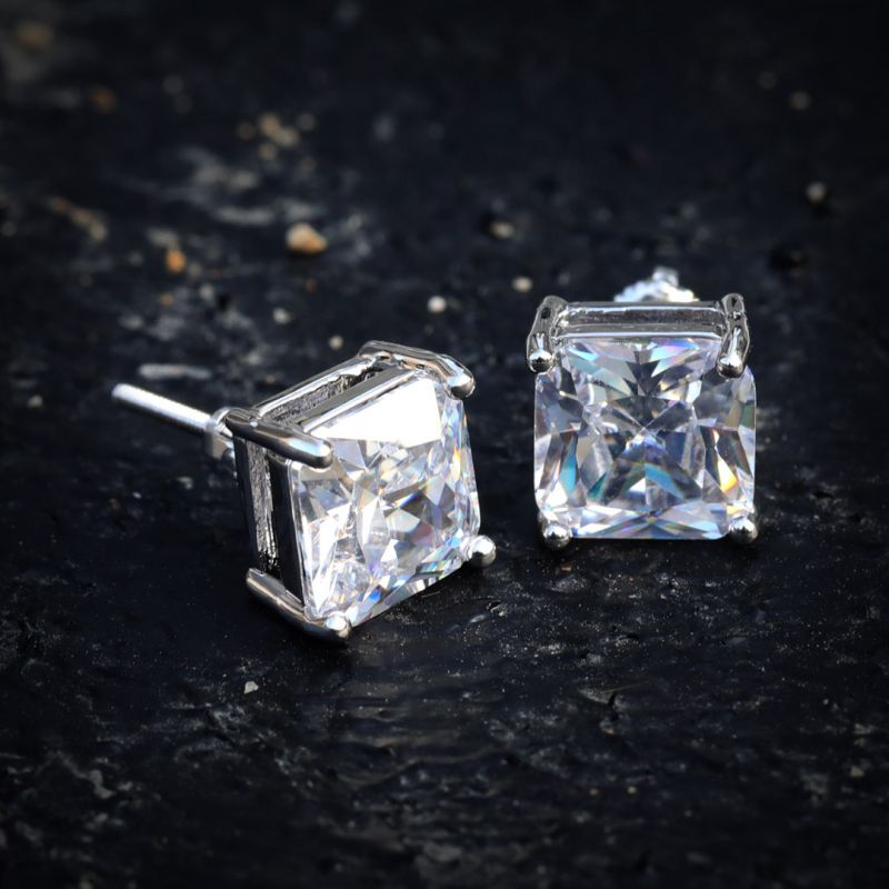 Radiant Cut Moissanite Stud Earring in White Gold