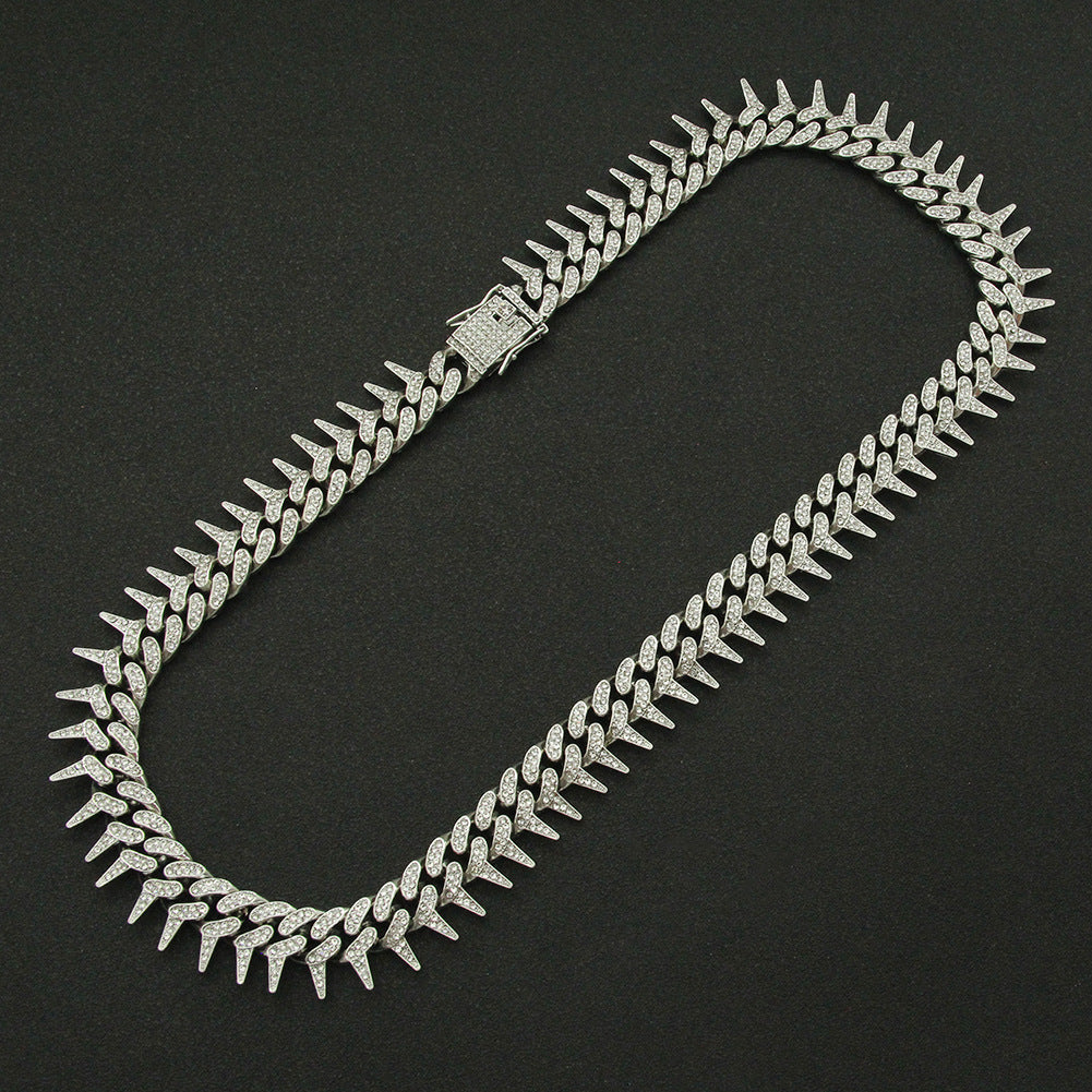 Iced 13mm Moissanite Rivet Spike Thorns Cuban Chain and Bracelet Set