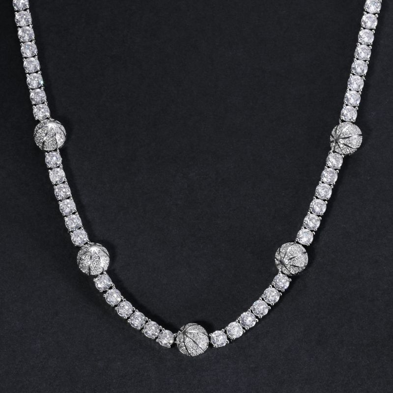 5mm Moissanite Heart and Iced Basketball Tennis Chain in White Gold