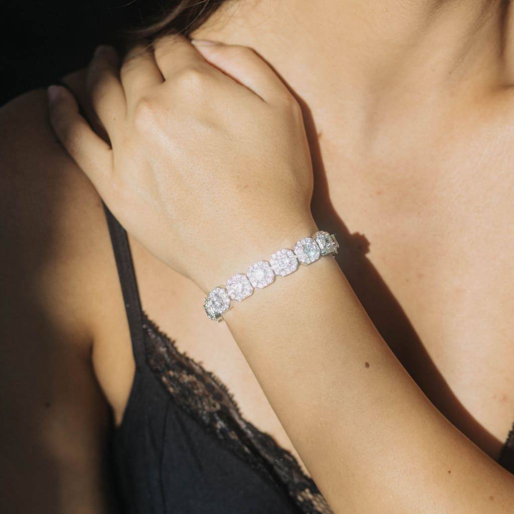 Clustered Tennis Bracelet White Gold