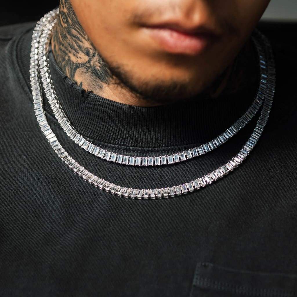 Moissanite Baguette Tennis Chain White Gold