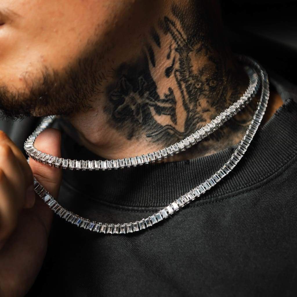 Moissanite Baguette Tennis Chain White Gold