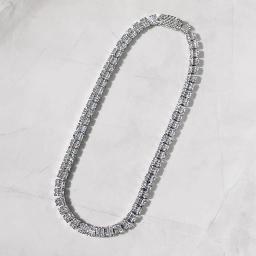 10mm Moissanite Square Baguette Tennis Chain White Gold