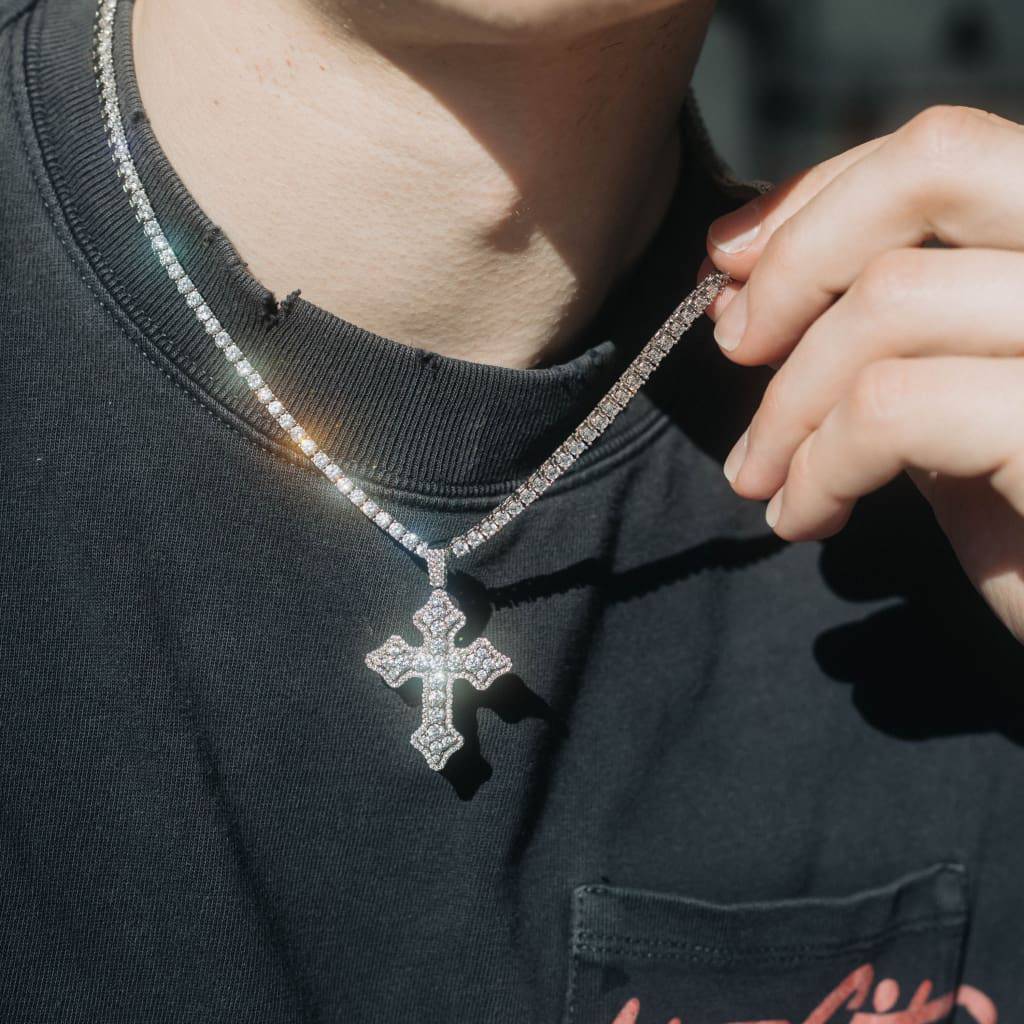 Clustered Cross White Gold Moissanite Pendant