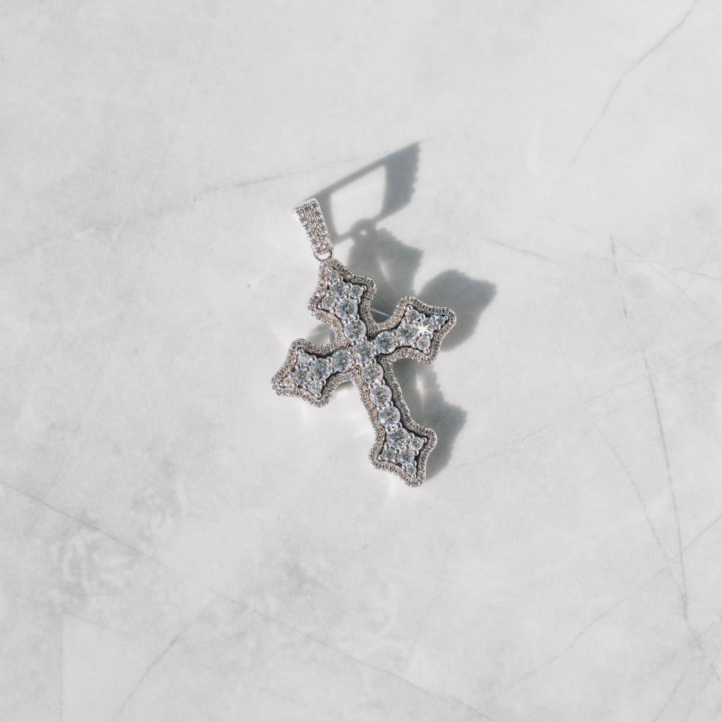 Clustered Cross White Gold Moissanite Pendant