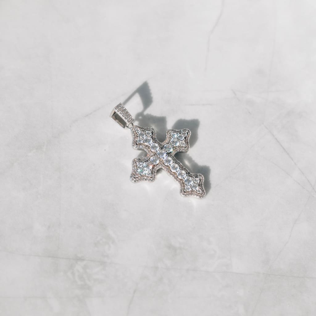 Clustered Cross White Gold Moissanite Pendant