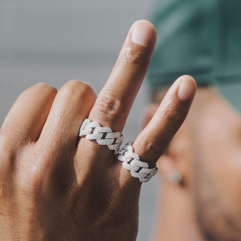 Moissanite Prong Cuban Ring White Gold