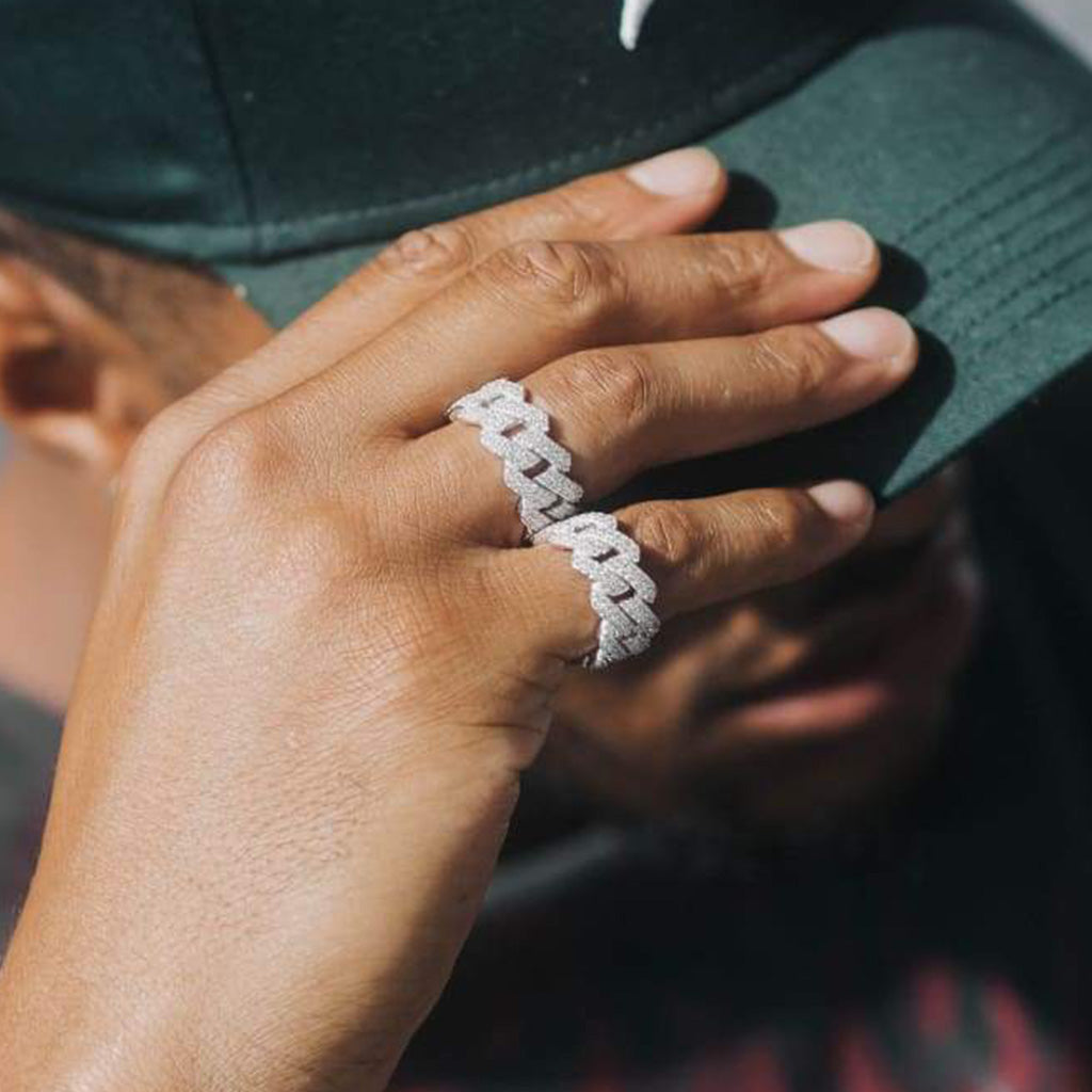 Moissanite Prong Cuban Ring White Gold