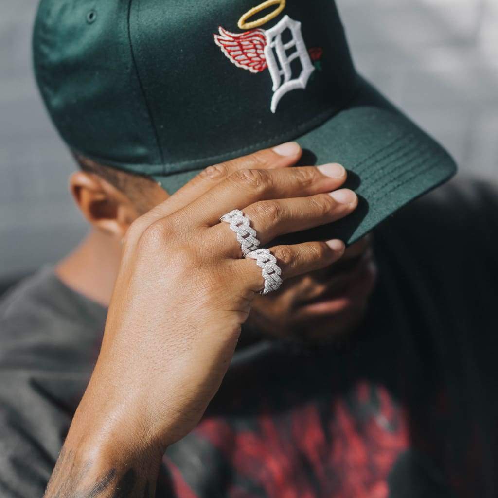 Moissanite Prong Cuban Ring White Gold