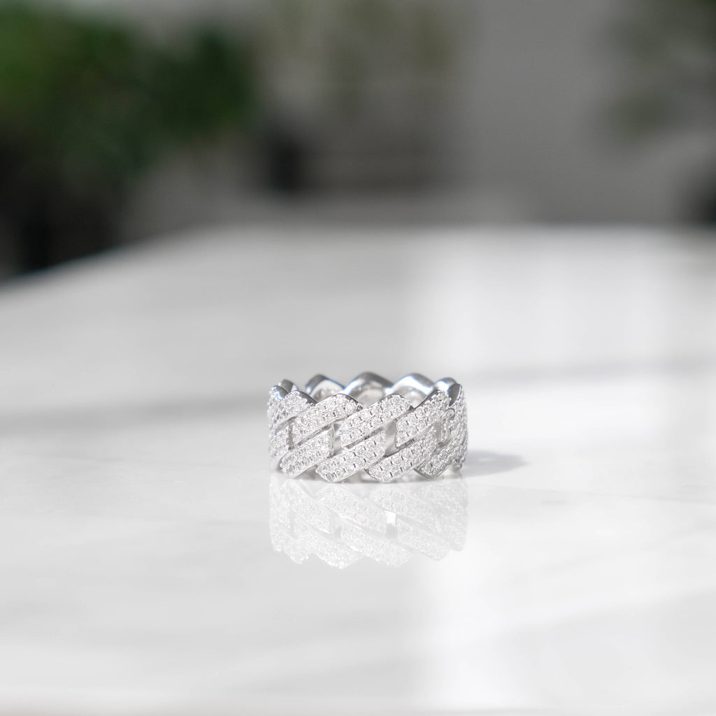 Moissanite Prong Cuban Ring White Gold