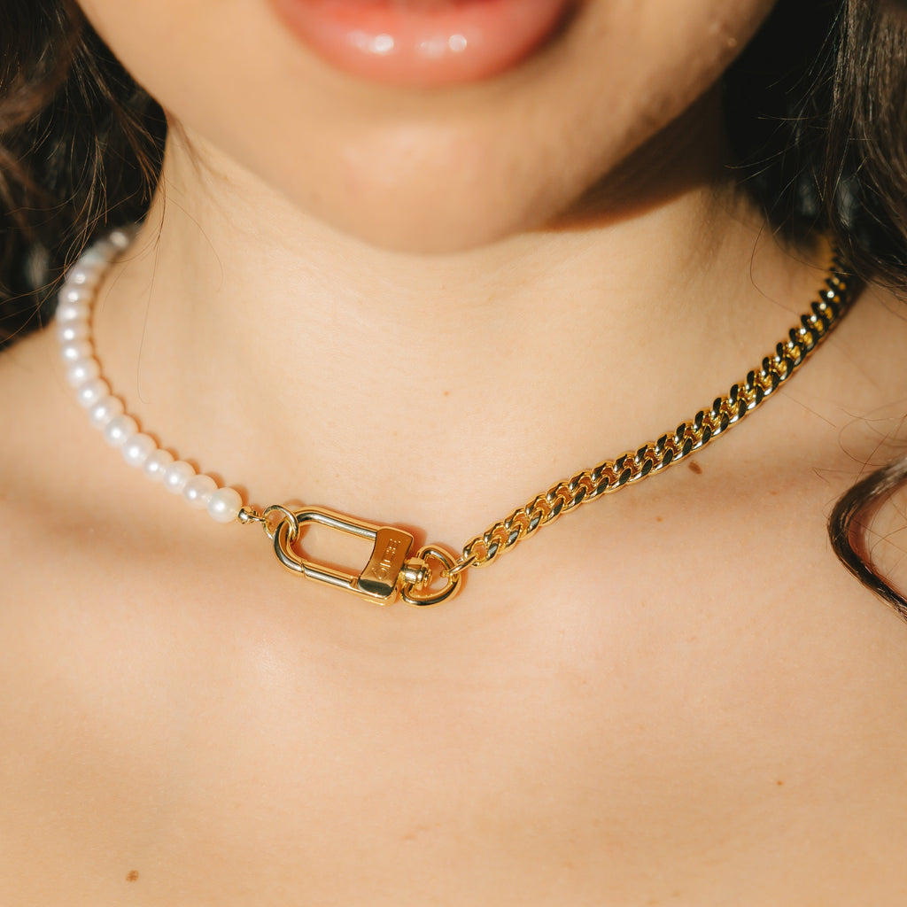 Cuban Pearl Chain 18k Gold