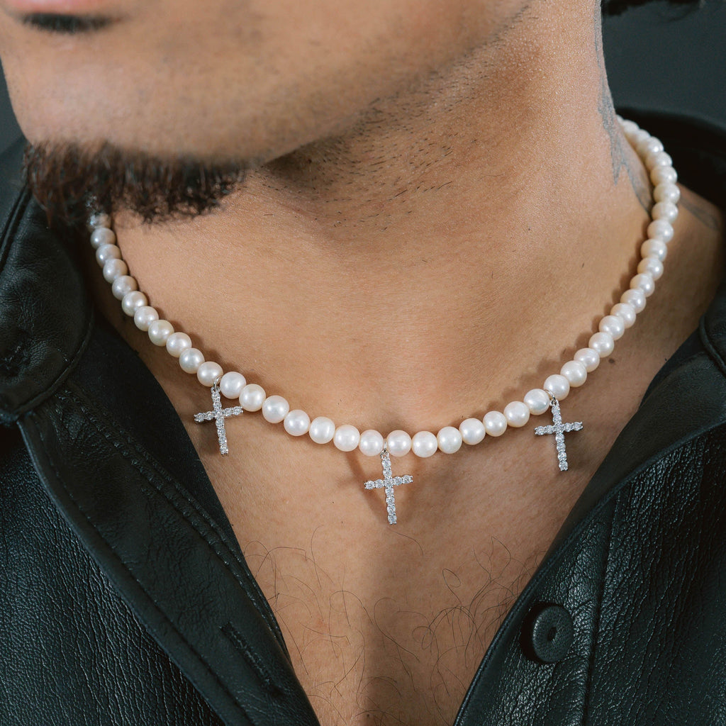 Pearl Chain Moissanite Diamond Crosses