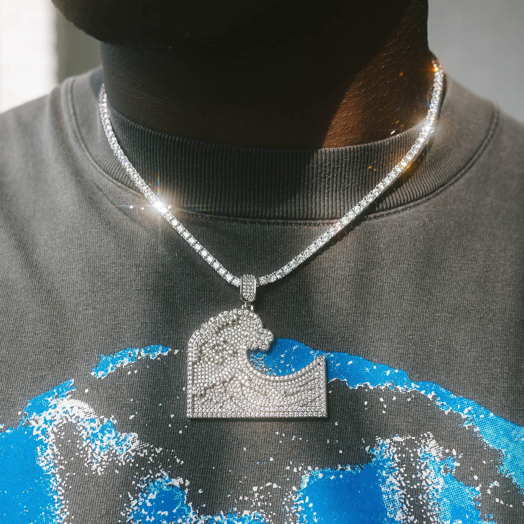 Wave Moissanite White Gold Pendant